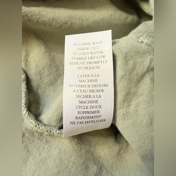 Frank & Eileen Jumpsuit Northern Ireland Raw-Hem Utility Cotton Flax Sage L EUC - Picture 13 of 15